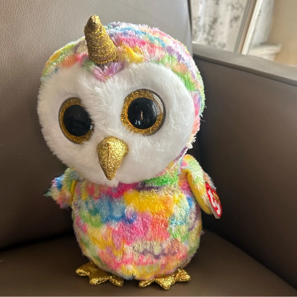 Ty Multicolor 16-17”inch Plush Owl with Gold Highlights